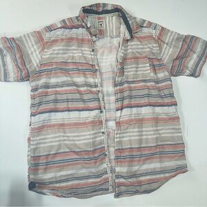 Red and Blue Casual Button Down Shirt with Stripes